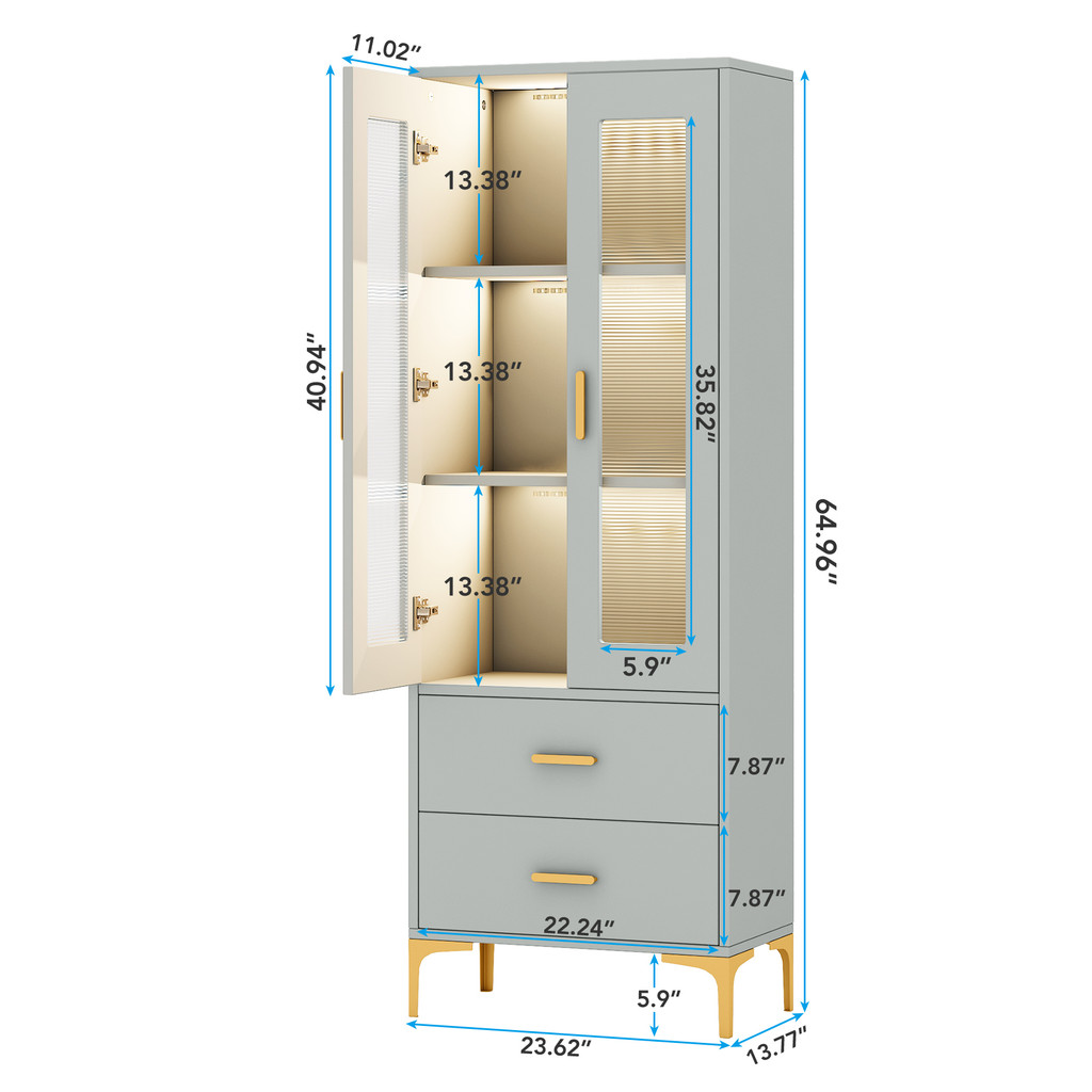 Dimensioned diagram of the cabinet with measurements